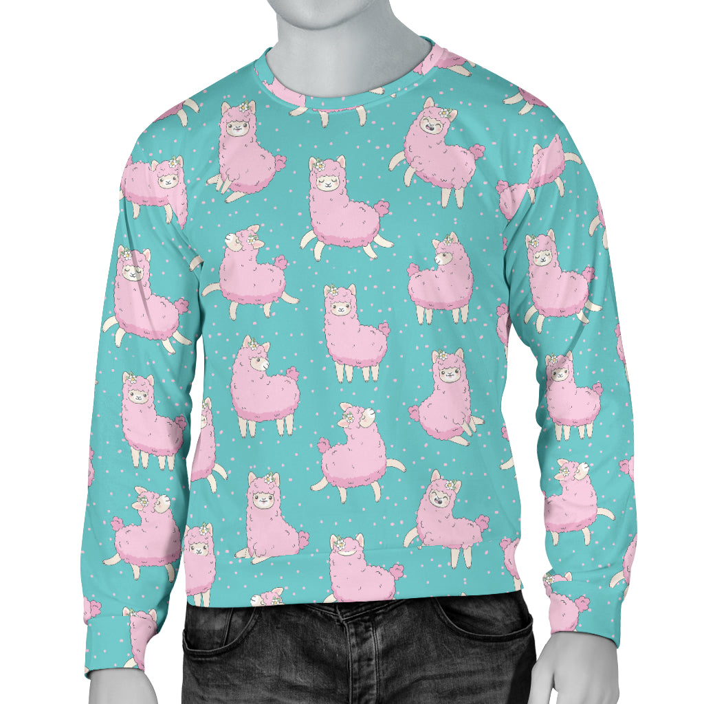 Alpaca Cartoon Design Themed Print Men Long Sleeve Sweatshirt