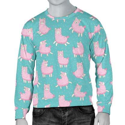 Alpaca Cartoon Design Themed Print Men Long Sleeve Sweatshirt