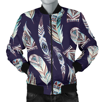 Feather Vintage Boho Design Print Men Bomber Jacket