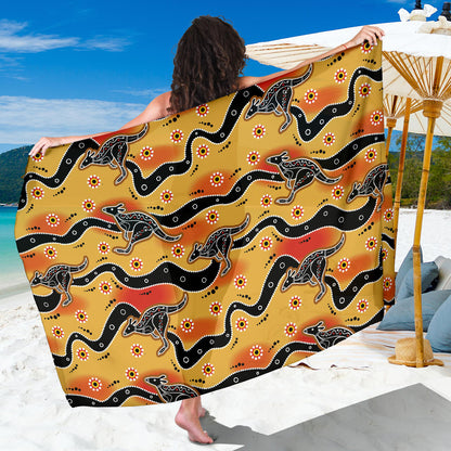 Kangaroos Aboriginal Pattern Print Design 06 Sarong Pareo Wrap