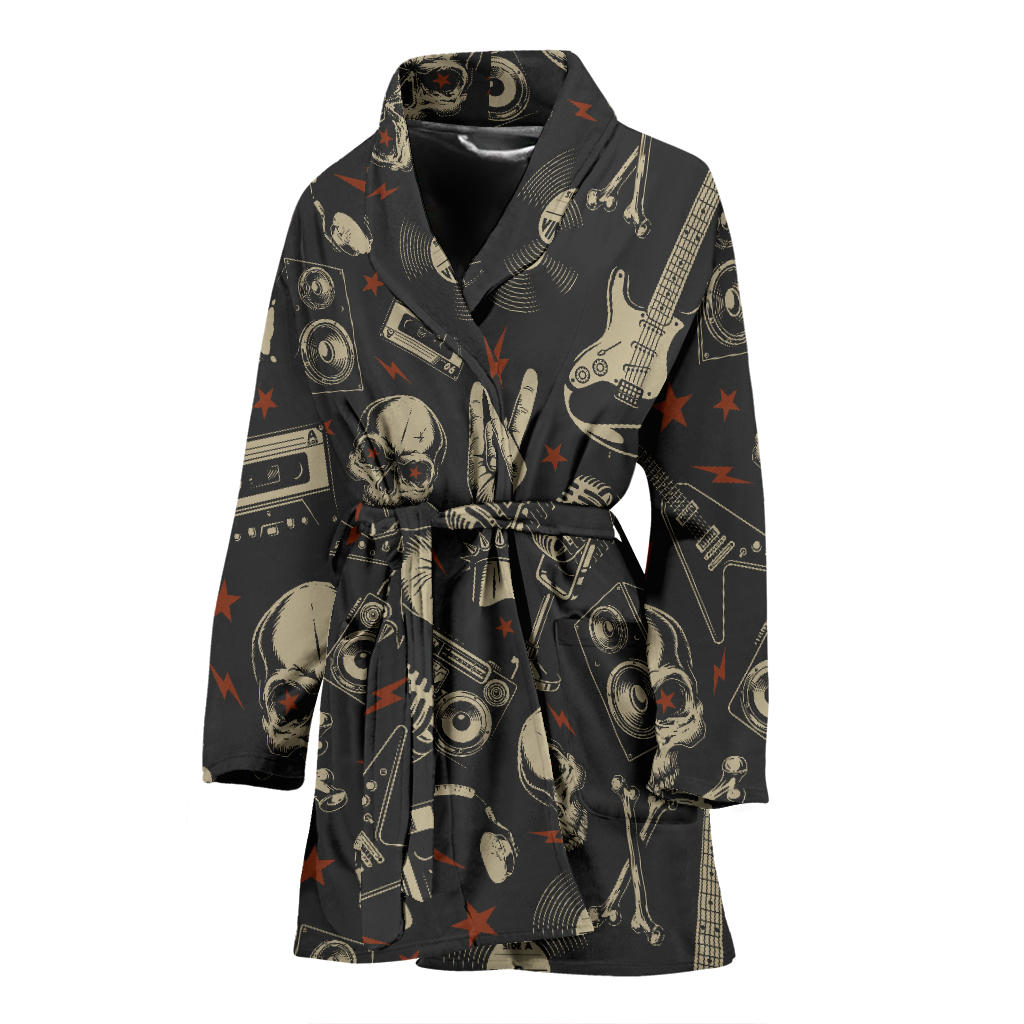 Rock and Roll Skull Pattern Print Design A03 Women Bathrobe
