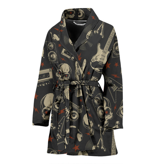 Rock and Roll Skull Pattern Print Design A03 Women Bathrobe