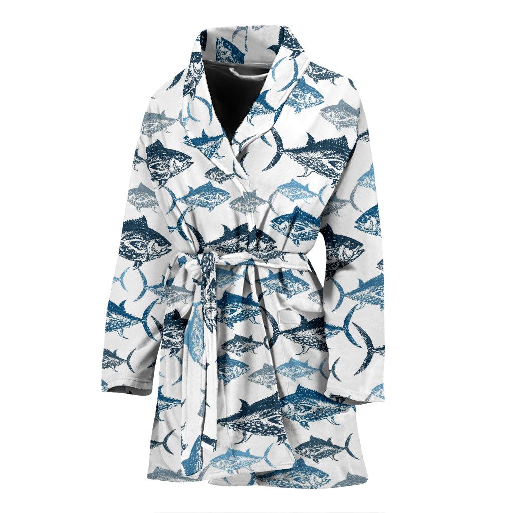 Tuna Fish Print Design LKS303 Women Bathrobe