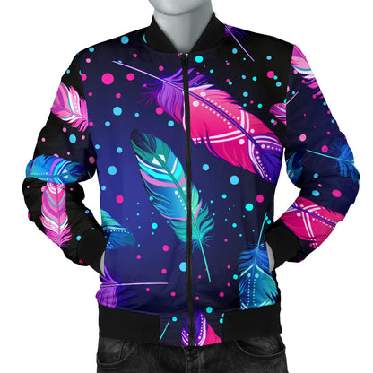 Feather Colorful Boho Design Print Men Bomber Jacket