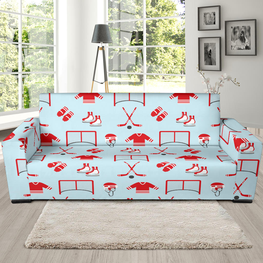Hockey Red Equipment Print Design LKS305 Sofa Slipcover