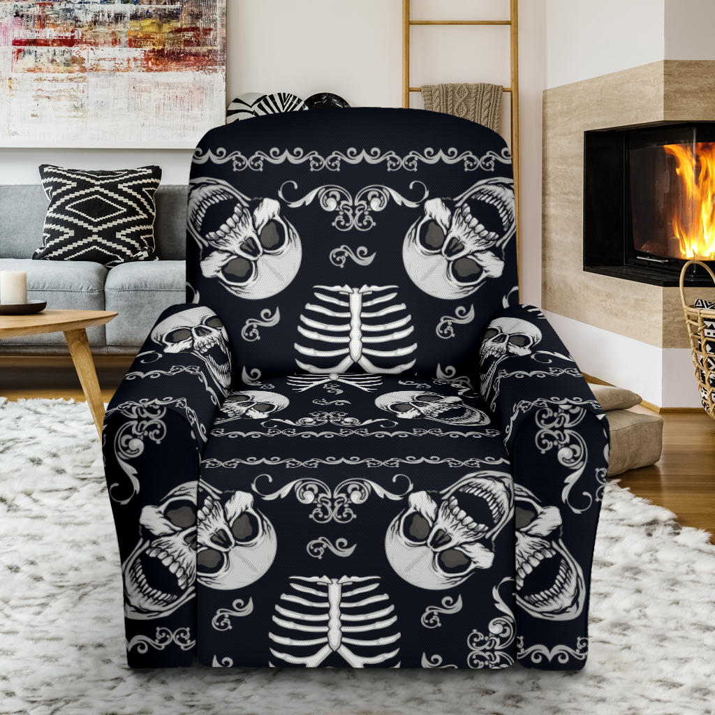 Bandana Skull Black White Print Design LKS306 Recliner Slipcover with Pocket