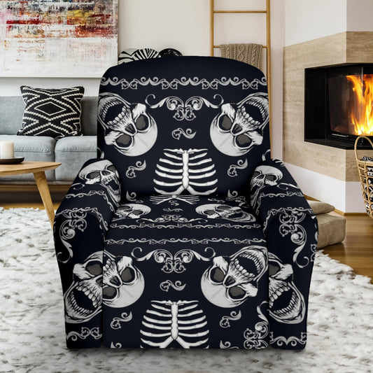 Bandana Skull Black White Print Design LKS306 Recliner Slipcover with Pocket