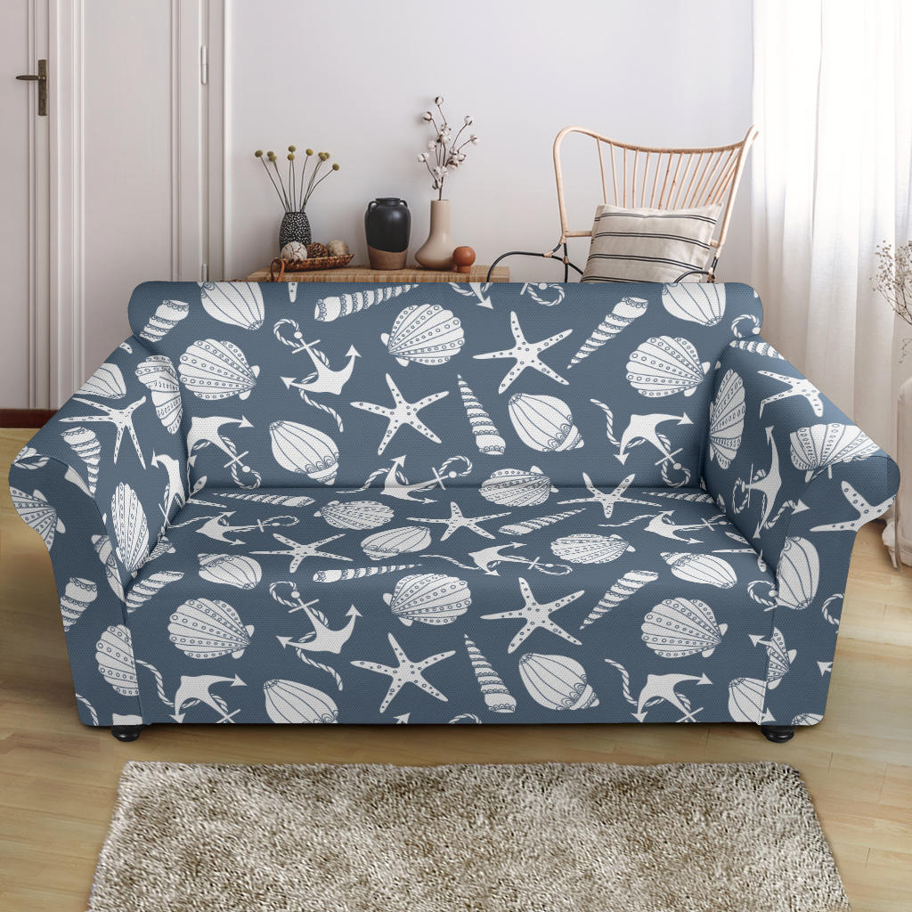 Seashell Print Design LKS306 Loveseat Couch Slipcover