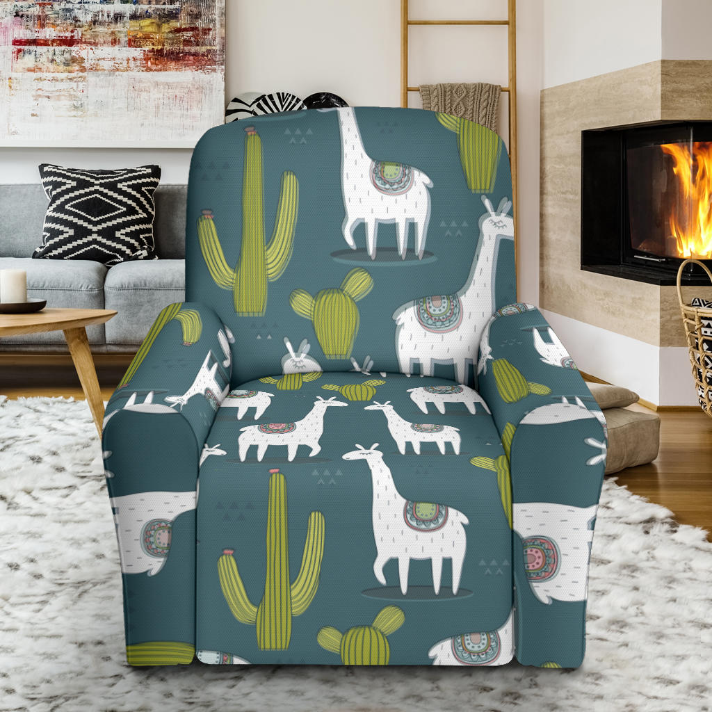 Llama Cactus Pattern Print Design 03 Recliner Slipcover with Pocket