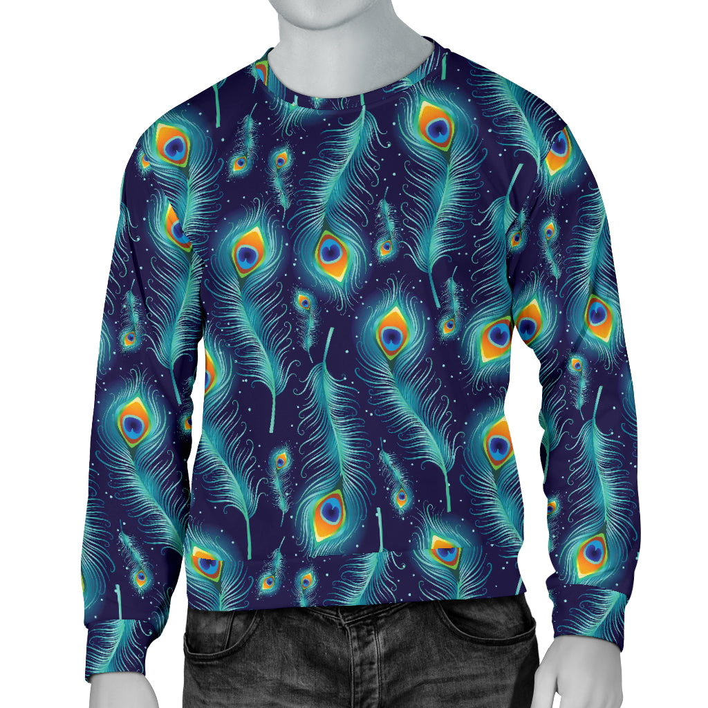 Peacock Feather Blue Design Print Men Long Sleeve Sweatshirt