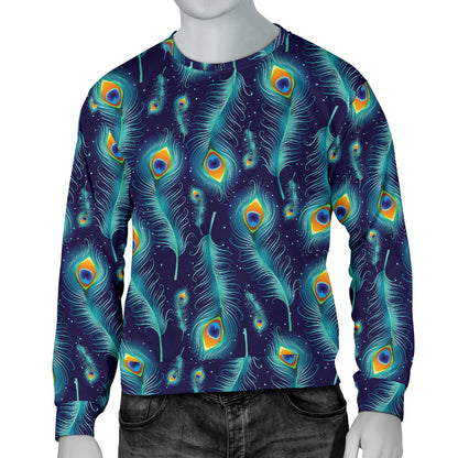 Peacock Feather Blue Design Print Men Long Sleeve Sweatshirt