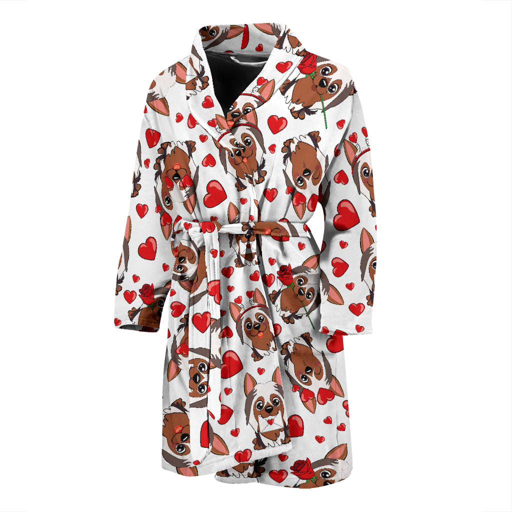 Silky Terriers Heart Print Design LKS302 Men Bathrobe