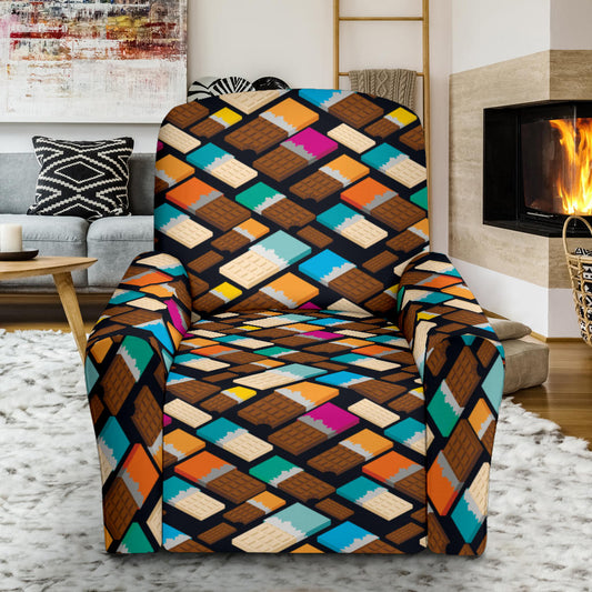 Chocolate Pattern Print Design 02 Recliner Slipcover with Pocket