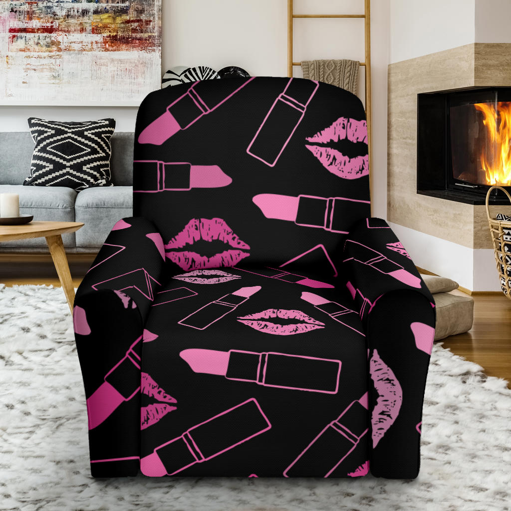 Lipstick Pink Pattern Print Design 01 Recliner Slipcover with Pocket