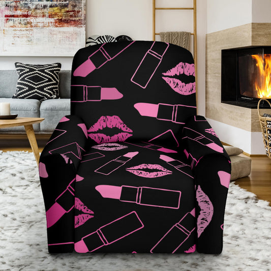 Lipstick Pink Pattern Print Design 01 Recliner Slipcover with Pocket
