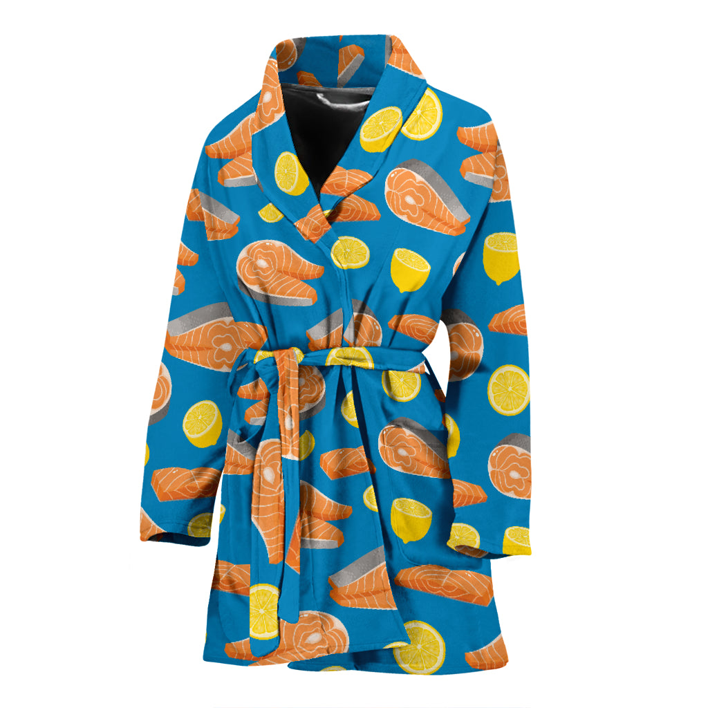 Salmon Steak With Lemon Print Design LKS308 Women Bathrobe