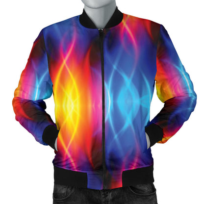 Flame Fire Blue Design Print Men Bomber Jacket