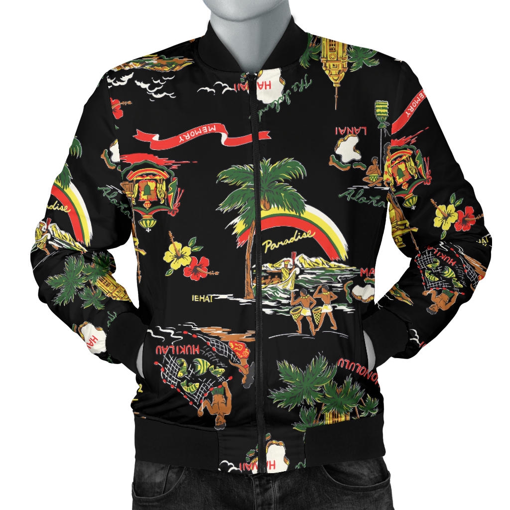 Hawaiian Island Themed Print Men Bomber Jacket