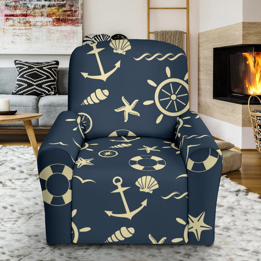 Nautical Pattern Print Design A01 Recliner Slipcover with Pocket