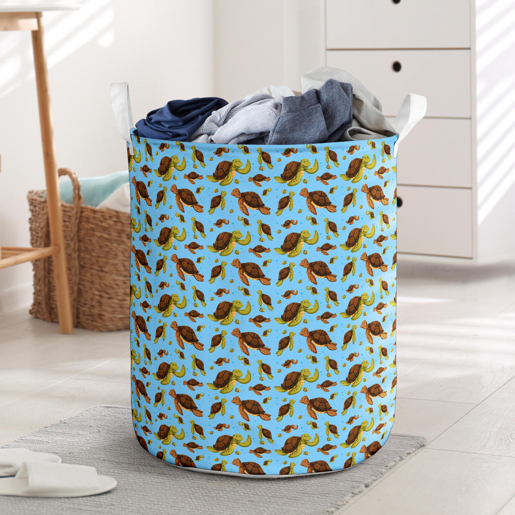 Hello Sea Turtle Print Pattern Laundry Basket