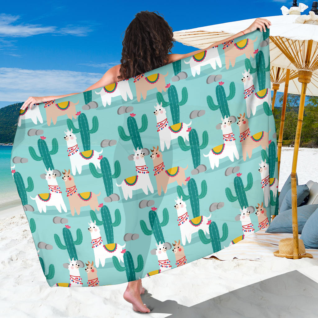 Llama Cactus Pattern Print Design 08 Sarong Pareo Wrap