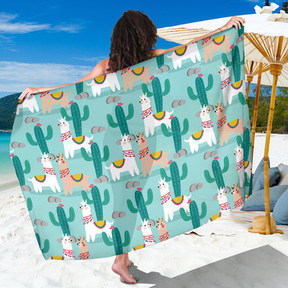 Llama Cactus Pattern Print Design 08 Sarong Pareo Wrap