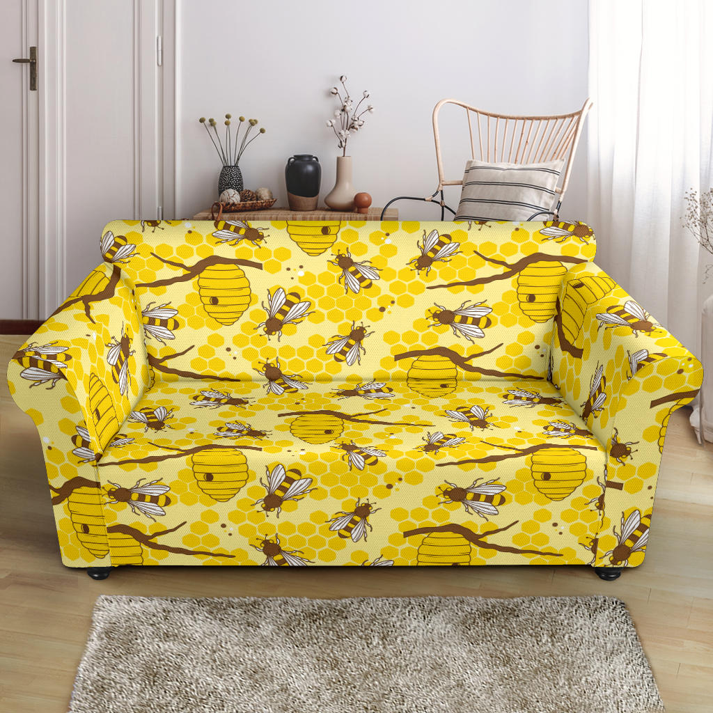 Bee With Honeycomb Print Design LKS302 Loveseat Couch Slipcover