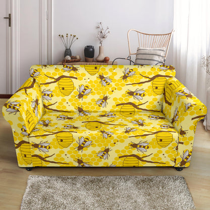 Bee With Honeycomb Print Design LKS302 Loveseat Couch Slipcover