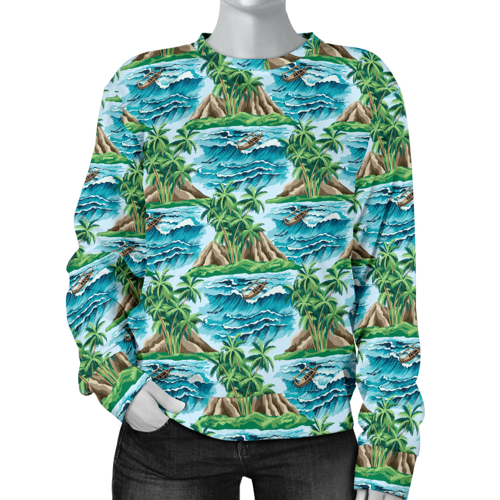 Palm Tree Hawaiian Themed Design Print Women Long Sleeve Sweatshirt