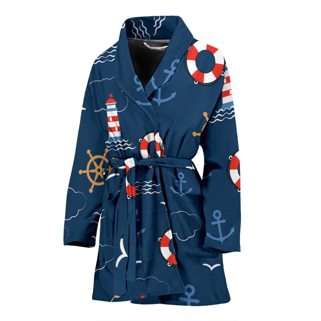 Nautical Pattern Print Design A06 Women Bathrobe