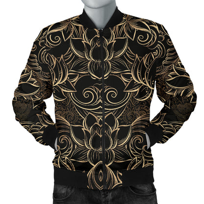 Lotus Gold Mandala Design Themed Men Bomber Jacket