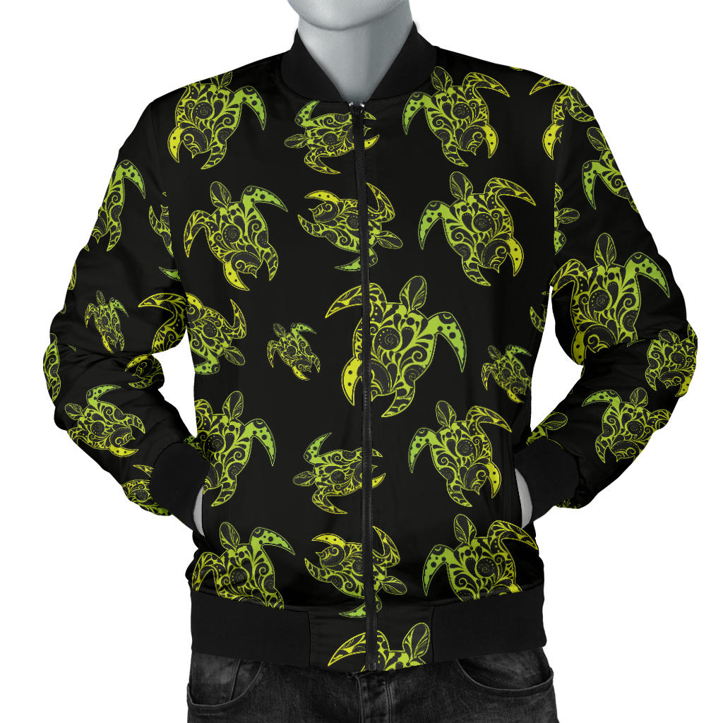 Green Tribal Turtle Polynesian Themed Men Bomber Jacket