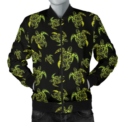 Green Tribal Turtle Polynesian Themed Men Bomber Jacket