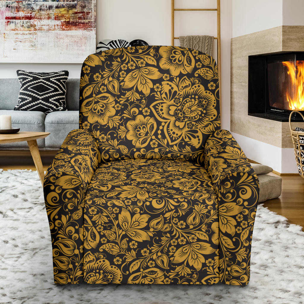 Brocade Gold Pattern Print Design 01 Recliner Slipcover with Pocket