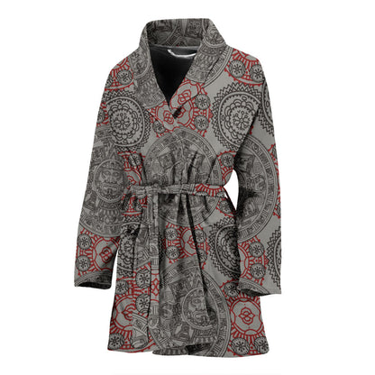 Calendar Aztec Pattern Print Design 04 Women Bathrobe