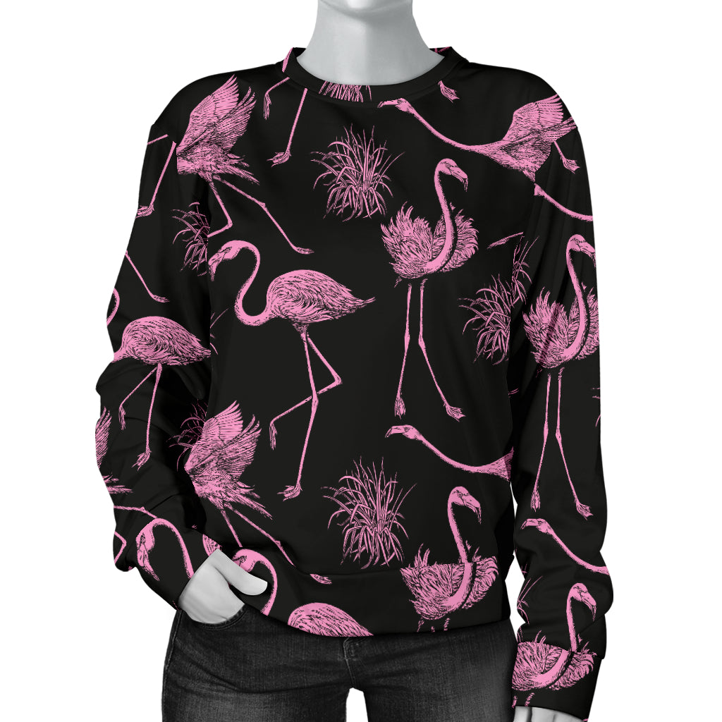 Flamingo Pink Print Pattern Women Long Sleeve Sweatshirt