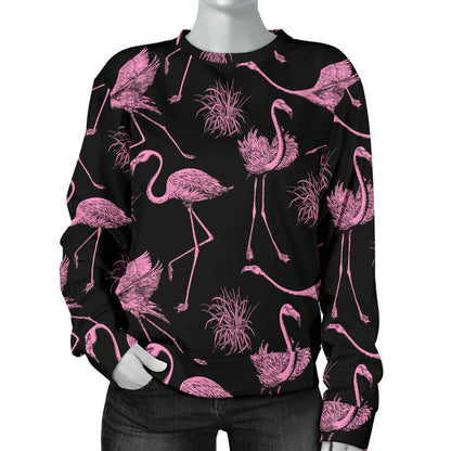 Flamingo Pink Print Pattern Women Long Sleeve Sweatshirt
