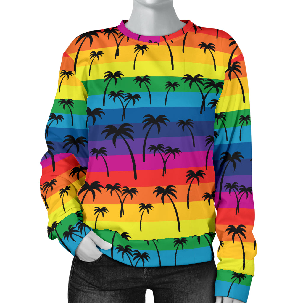 Palm Tree Rainbow Themed Print Women Long Sleeve Sweatshirt