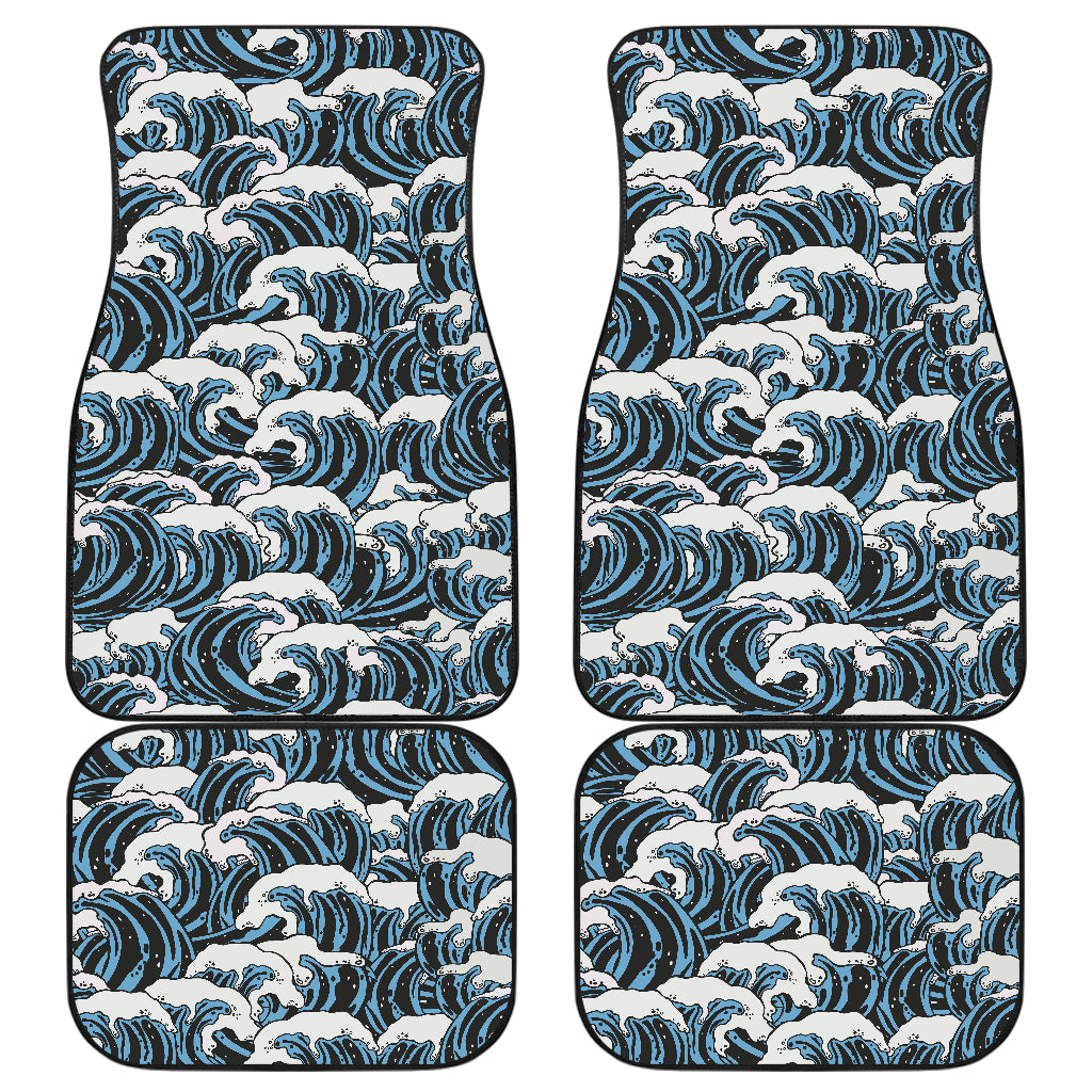 Surf Wave Pattern Print Car Floor Mats Front Back