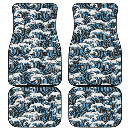 Surf Wave Pattern Print Car Floor Mats Front Back