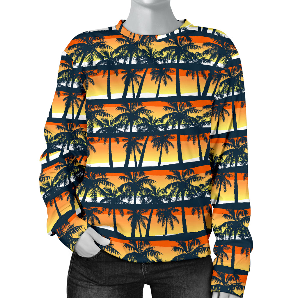 Palm Tree Sunset Design Print Women Long Sleeve Sweatshirt