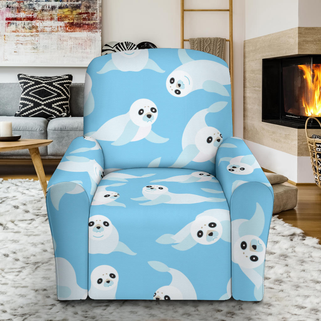 Sea Lion Cute Pattern Print Design 03 Recliner Slipcover with Pocket