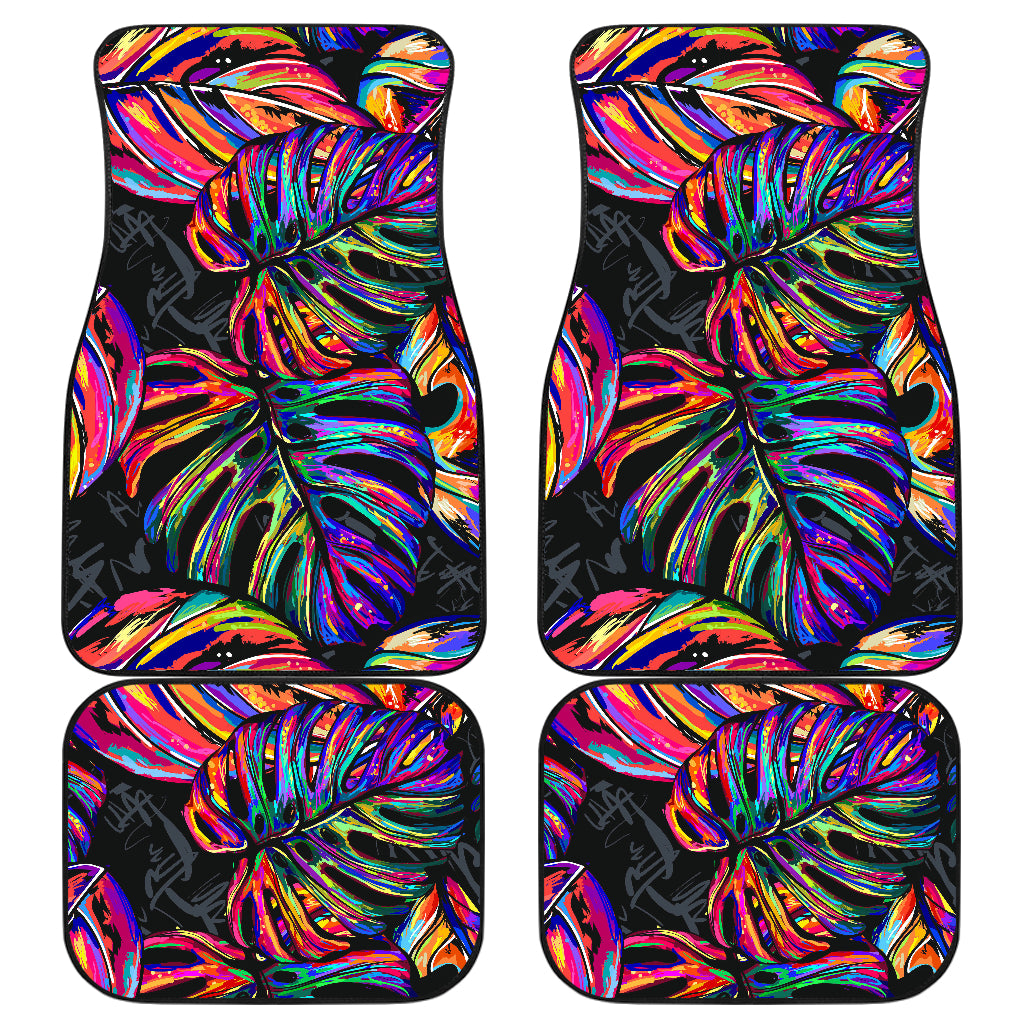 Neon Color Tropical Palm Leaves Car Floor Mats Front Back