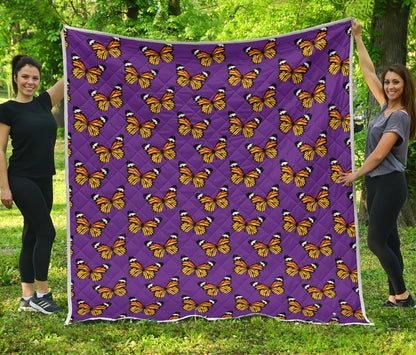 Monarch Butterfly Purple Print Pattern Quilt Bedspread