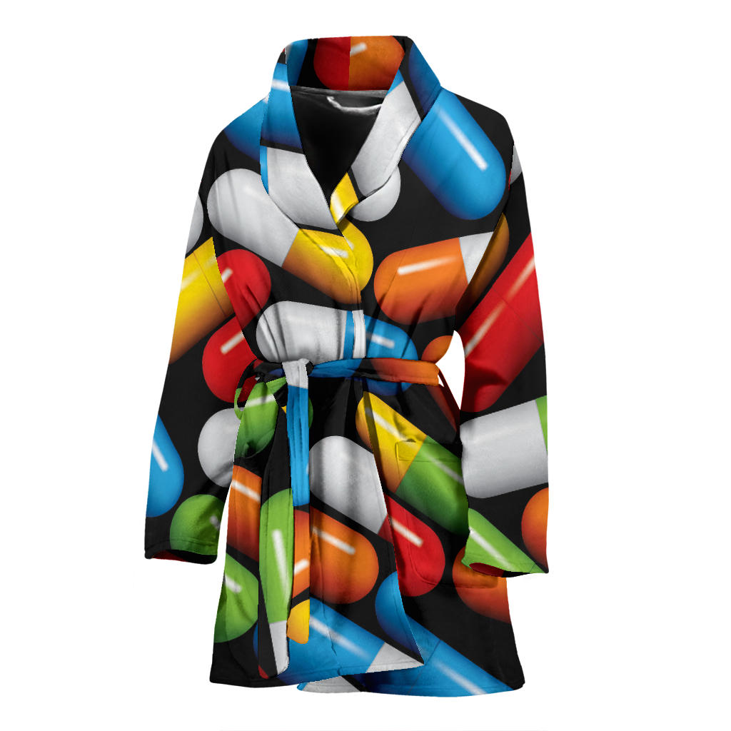 Pill Pattern Print Design A02 Women Bathrobe
