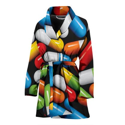 Pill Pattern Print Design A02 Women Bathrobe