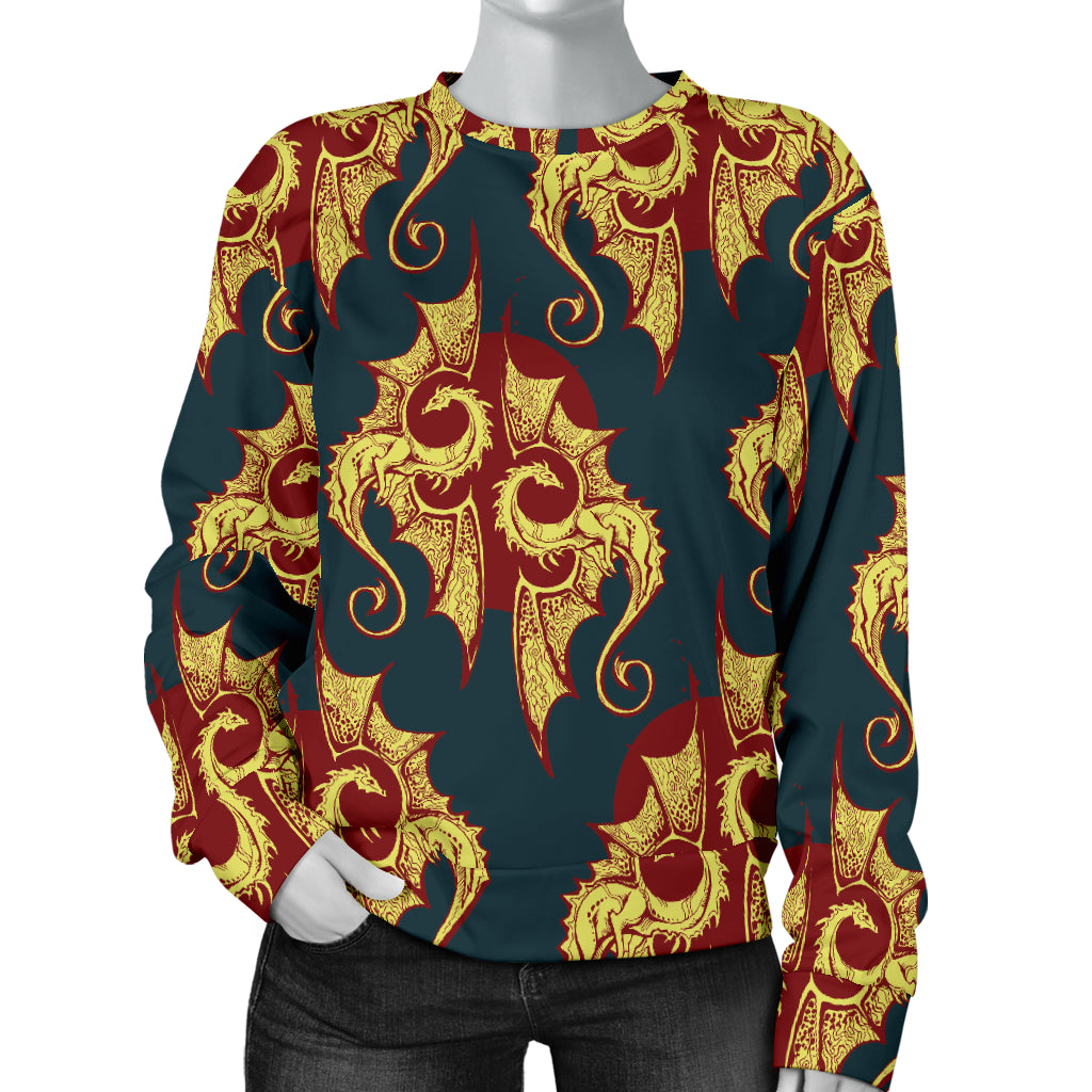 Dragons Gold Design Pattern Women Long Sleeve Sweatshirt