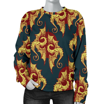 Dragons Gold Design Pattern Women Long Sleeve Sweatshirt