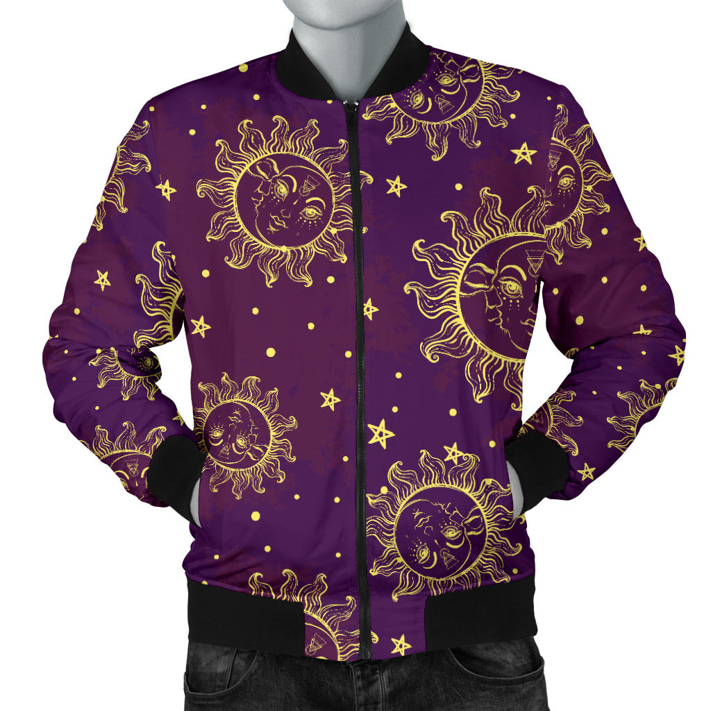 Sun Moon Star Design Themed Print Men Bomber Jacket