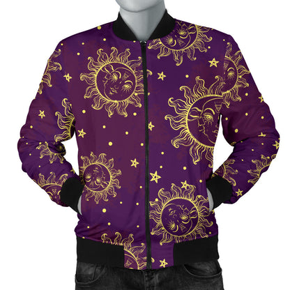 Sun Moon Star Design Themed Print Men Bomber Jacket